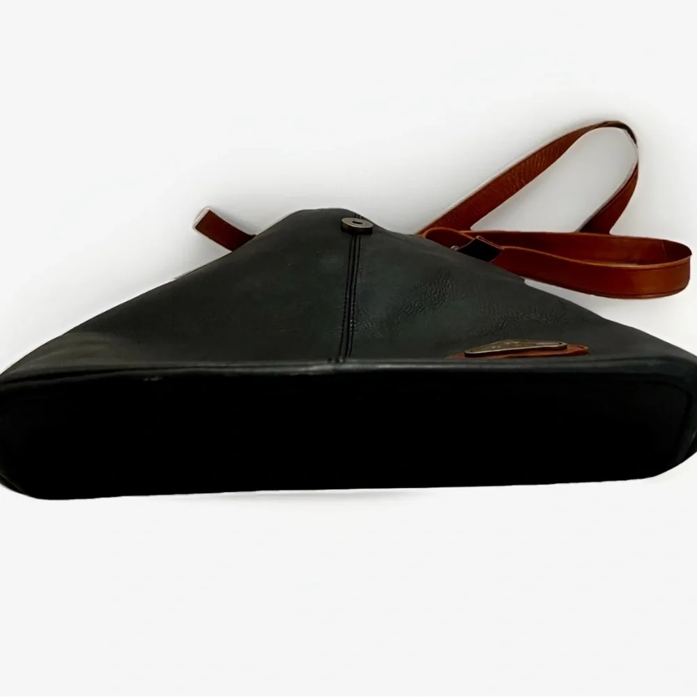 Hara Daviny Genuine Leather Vintage Shoulder Bag Black Brown Double Handle Purse